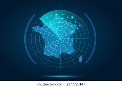 France Map - World Map International vector template with futuristic circle radar style HUD, GUI, UI interface isolated on blue background for design, infographic - Vector illustration eps 10