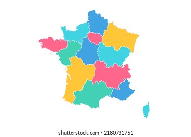 Mapa de Francia - Mapa Mundial Plantilla vectorial internacional con alto nivel de detalle incluyendo azul, verde, rosa y amarillo color de contorno aislado en fondo blanco - Ilustración vectorial eps 10