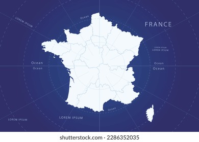 France Map - World Map International vector template with High detailed and white color including circle line on blue background for design, infographic, website - Vector illustration eps 10
