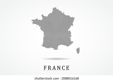 Mapa de Francia - Plantilla de vector de mapa mundial con puntos negros, cuadrícula, grunge, estilo de medio tono aislado en fondo blanco para educación, infografía, diseño - Ilustración vectorial eps 10