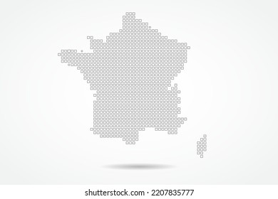 France Map - World map vector template with square pixel thin black and outline sketch style isolated on white background for education, infographic, design - Vector illustration eps 10