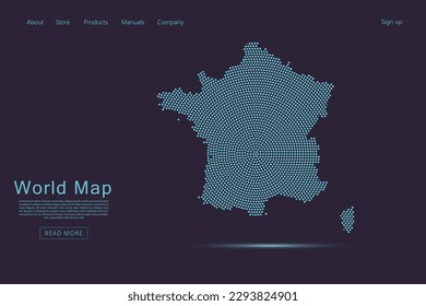 France Map - World map vector template with blue dots, grid, grunge, halftone style isolated on dark purple background for website, infographic, technology design - Vector illustration eps 10