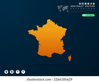 Mapa francés de gradiente amarillo y naranja sobre vector de fondo oscuro.