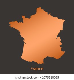 France Map,border With Chrome,orange,copper Metal Shine Gradient. Vector Illustration