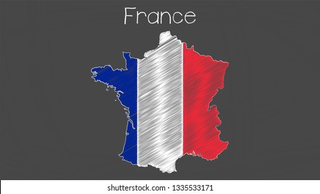 France map-flag chalkboard style vector illustration. 
