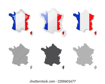 Francia - Colección de mapas. Seis mapas de diferentes diseños. Conjunto de ilustraciones vectoriales