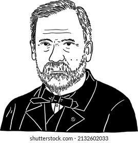 France, Mar 6 2022: Louis Pasteur
French Chemist Portrait Hand Drawn Line Art Illustration