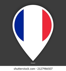 France marker icon on dark grey background. France pin icon with white border isolated on barely dark background.