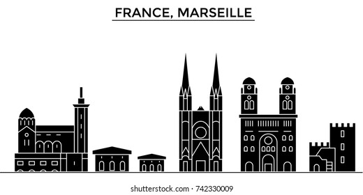 France, Marseille architecture vector city skyline, travel cityscape with landmarks, buildings, isolated sights on background