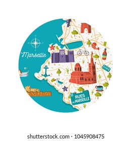 France Marseille Vector City Map Illustration Stock Vector (Royalty ...