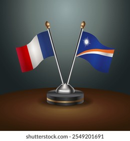 Banderas de tabla de Francia e Islas Marshall con relación al fondo de gradiente. Ilustración vectorial