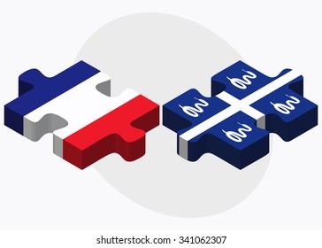 France and Martinique Flags in puzzle isolated on white background