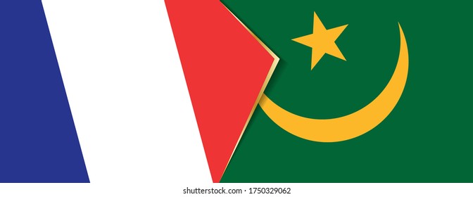 Frankreich und Mauretanien sind Flaggen, zwei Vektorfahnen, Symbol für Beziehung oder Konfrontation.