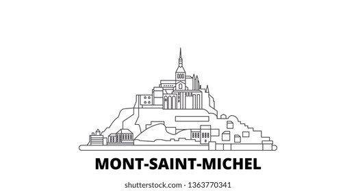 France, Mont Saint Michel And Its Bay line travel skyline set. France, Mont Saint Michel And Its Bay outline city vector illustration, symbol, travel sights, landmarks.