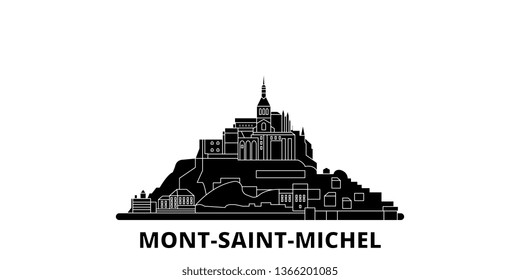 France, Mont Saint Michel And Its Bay flat travel skyline set. France, Mont Saint Michel And Its Bay black city vector illustration, symbol, travel sights, landmarks.