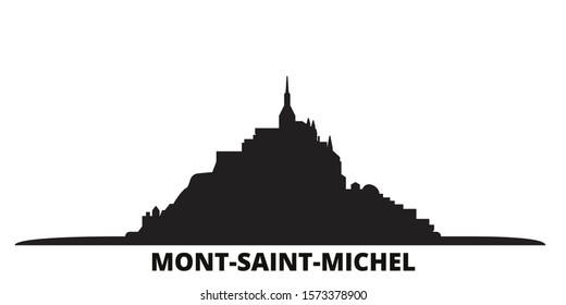 France, Mont Saint Michel And Its Bay city skyline isolated vector illustration. France, Mont Saint Michel And Its Bay travel black cityscape