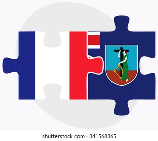 France and Montserrat Flags in puzzle isolated on white background