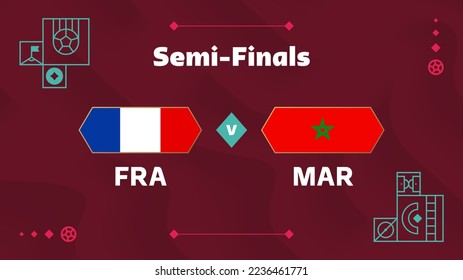 France morocco playoff semi finals match Football 2022. Qatar, cup 2022 World Football championship match versus teams intro sport background, championship competition poster, vector.