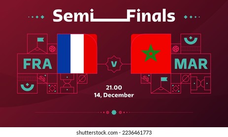 France morocco playoff semi finals match Football 2022. Qatar, cup 2022 World Football championship match versus teams intro sport background, championship competition poster, vector.