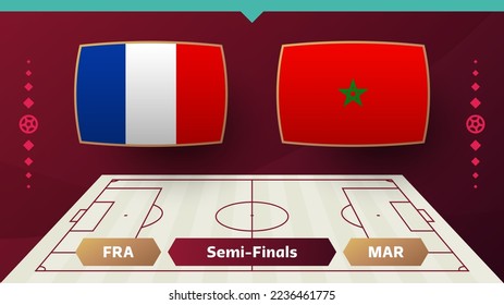 France morocco playoff semi finals match Football 2022. Qatar, cup 2022 World Football championship match versus teams intro sport background, championship competition poster, vector.