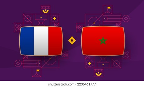 France morocco playoff semi finals match Football 2022. Qatar, cup 2022 World Football championship match versus teams intro sport background, championship competition poster, vector.