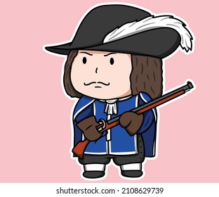 France Musketeer Renaissance Soldier Europe Stand With Weapon Musket  Cartoon Illustration