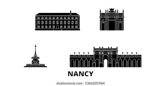 France, Nancy  flat travel skyline set. France, Nancy  black city vector illustration, symbol, travel sights, landmarks.