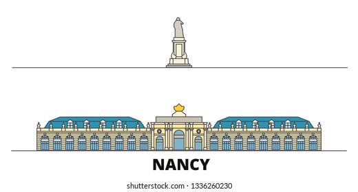 France, Nancy Landmark flat landmarks vector illustration. France, Nancy Landmark line city with famous travel sights, skyline, design. 