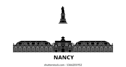 France, Nancy Landmark flat travel skyline set. France, Nancy Landmark black city vector illustration, symbol, travel sights, landmarks.