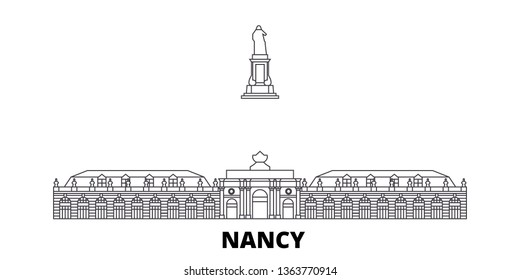 France, Nancy Landmark line travel skyline set. France, Nancy Landmark outline city vector illustration, symbol, travel sights, landmarks.