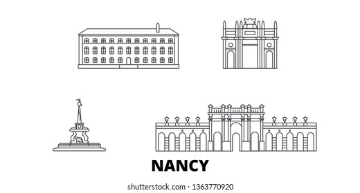 France, Nancy  line travel skyline set. France, Nancy  outline city vector illustration, symbol, travel sights, landmarks.