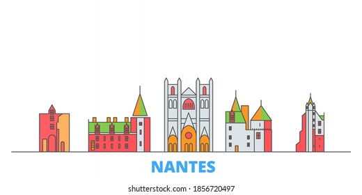 France, Nantes line cityscape, flat vector. Travel city landmark, oultine illustration, line world icons