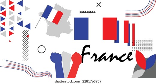 France national day banner design collection set. French flag theme graphic art background, red white and blue color. France map,france manifestation