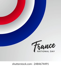 France national day banner design. Red and blue color circles. France independence and freedom. Patriotic elements. Festive and parade design. Vector poster illustration. Minimal design.