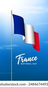 France National Day banner design. French flag background.Portrait Banner. France independence and freedom. Patriotic elements. Festive and parade design. Travel Vector poster illustration. 