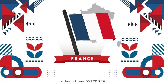 France national day banner with French background and geometric abstract retro modern design. French people. Sports