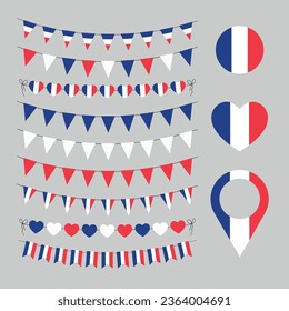 France National Day, love France decorative symbols, set of vector elements