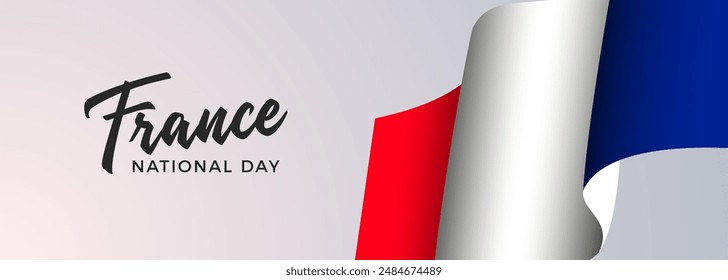 France national day web banner design. French flag background. Minimal design. France independence and freedom. Patriotic elements. Festive and parade design. Travel Vector poster illustration.