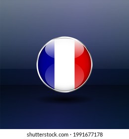 marca nacional francia Botón Círculo Icono. Bandera simple, colores oficiales y proporción correcta. Ilustración vectorial plana.