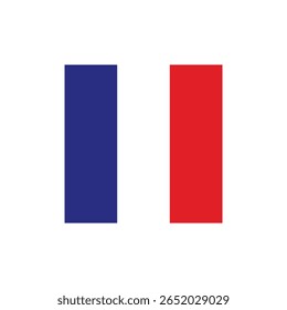 Bandeira nacional da França isolada em branco. Tricolor oficial, três listras verticais, design plano simples. Clipart ou ícone de vetor para eventos franceses e ilustração de notícias, viagem ou banner de política.