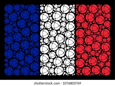 France National Flag mosaic created of internet elements. Vector internet pictograms are composed into conceptual French flag composition on a black background.