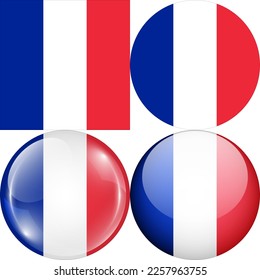 France National Flag Symbol Logo Icon, set of 1:1 Square, Round Circular Shape, Bubble and Button Design Vector Illustration Isolated on White Background