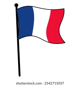 France National Flag Waving on Pole, Flat Icon Style, Isolated on White, Scalable EPS Vector Illustration for Download, Ideal for Print and Web Design