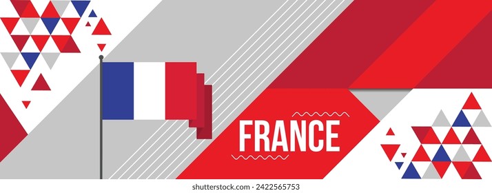 France national or independence day banner design for country celebration. Flag of France modern retro design abstract geometric icons. Vector illustration
