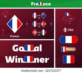 france national team design media kit graphic collection. 2022 world Football cup or Soccer Championship design elements vector set. Banners, Posters, Social Media kit, templates, scoreboard.