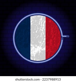 France neon grunge flag on wall backgrond. Vector illustration.