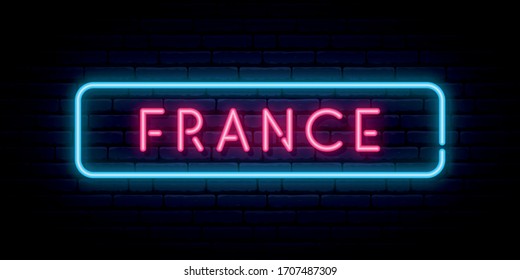 France neon sign. Bright light signboard. Vector banner.