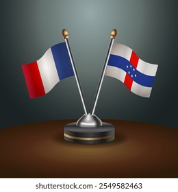 France and Netherlands Antilles table flags relation  with gradient backgrund. Vector Illustration