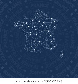 France network, constellation style country map. Flawless space style, modern design. France network map for infographics or presentation.