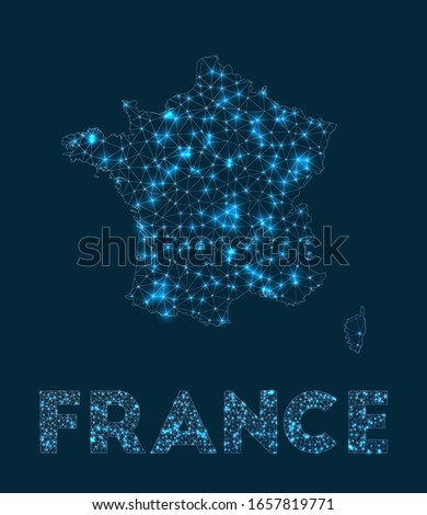 France network map. Abstract geometric map of the country. Internet connections and telecommunication design. Powerful vector illustration.